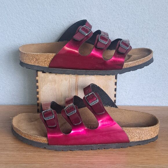 Birkenstock Florida Pink Fuchsia Strappy Slide Sandals Women 39 8 Germany Shoes - Picture 5 of 9